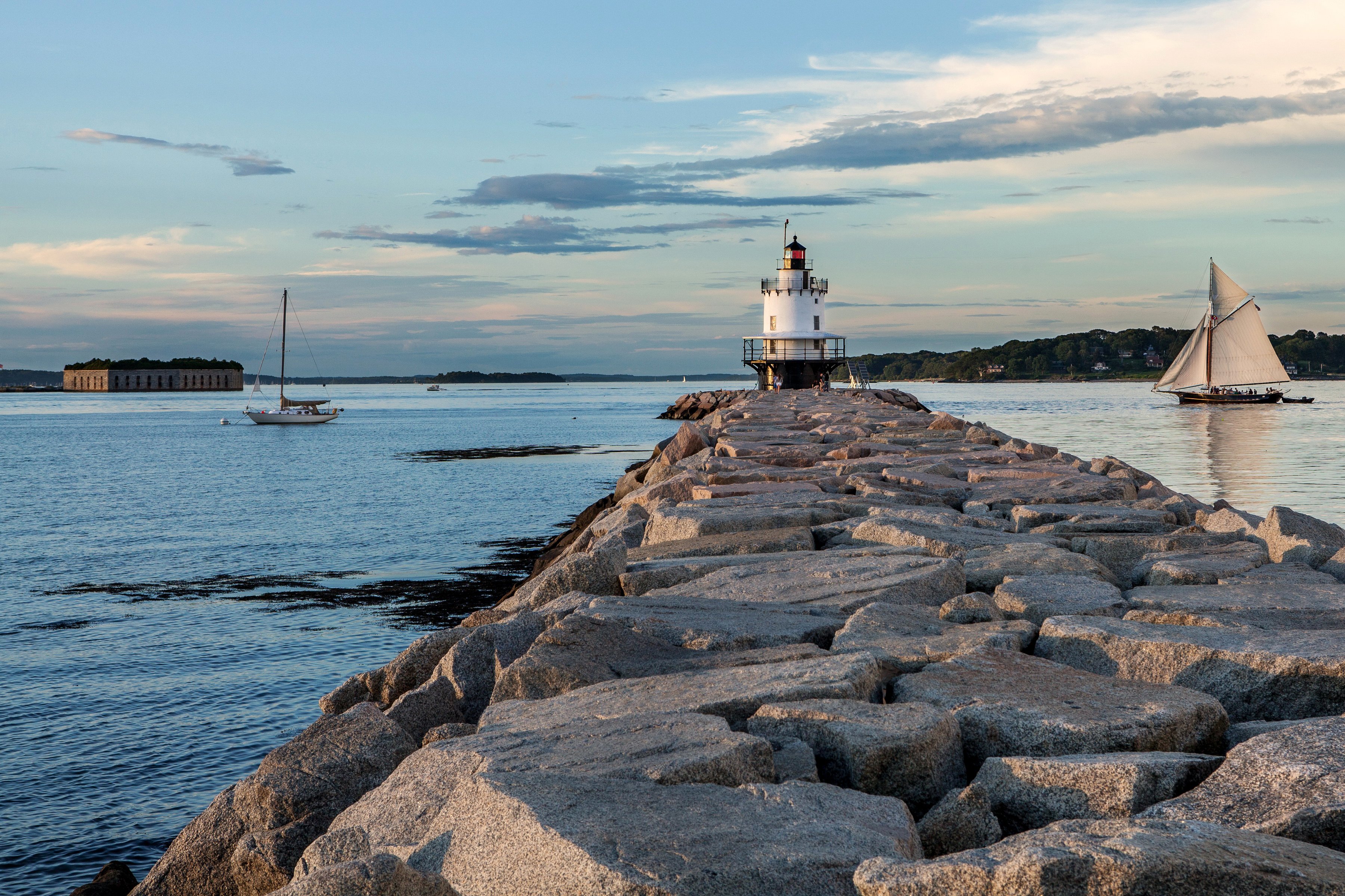 usa, Coast, Lighthouse, Sailing, Stones, Portland, Cape, Elizabeth, Nature, Sea Wallpaper