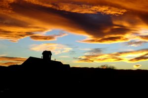 sunset, Over, Country, School, House, Farm, Clouds, Sky