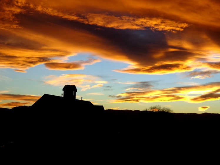 sunset, Over, Country, School, House, Farm, Clouds, Sky HD Wallpaper Desktop Background