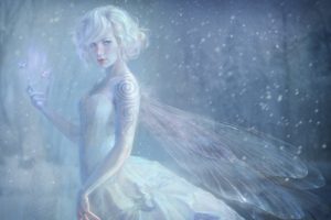 girl, Snow, Fairy, Wings, Claws, Tattoo, Pattern, Butterflies, Blizzard