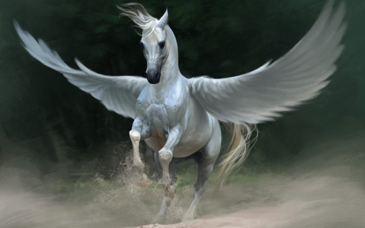 art, Fantasy, Pegasus, Horse, White, Wings, Dust, Sand HD Wallpaper Desktop Background