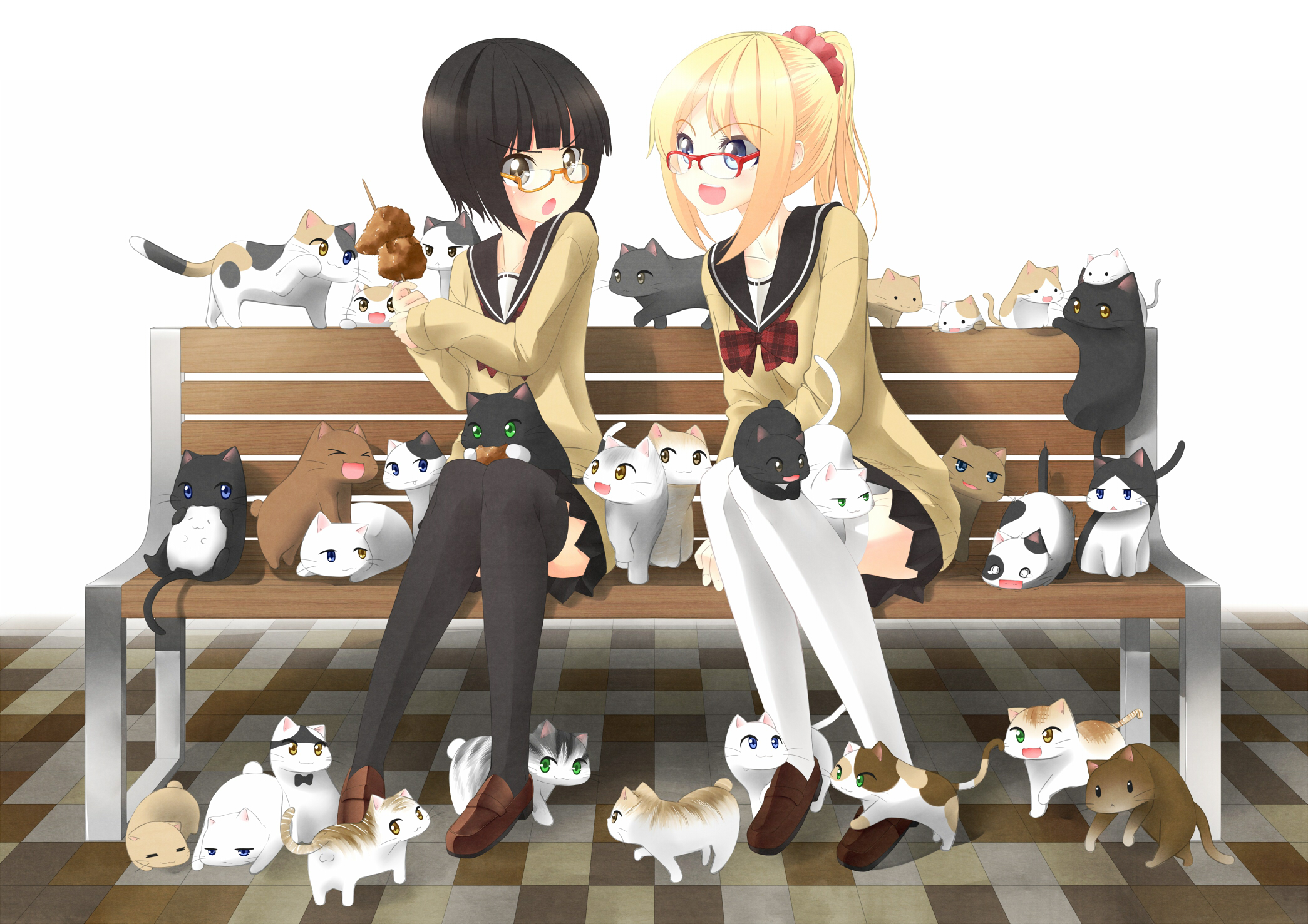 original, Anime, Cats, Kittens, Girls Wallpaper