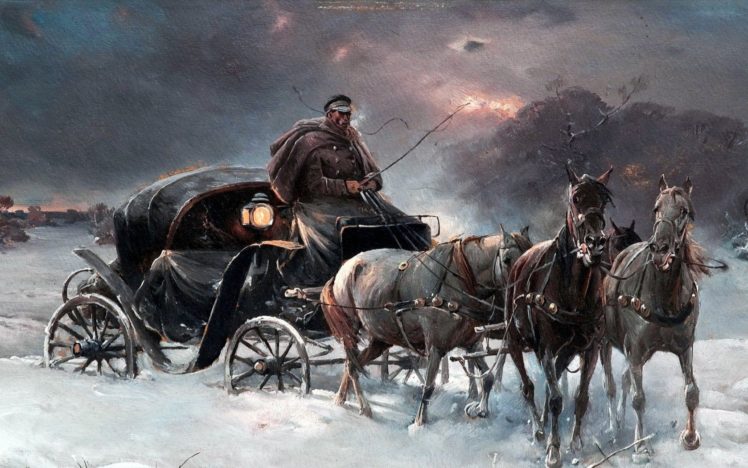 painting, Landscape, Sky, Clouds, Snow, Horse, Storm HD Wallpaper Desktop Background