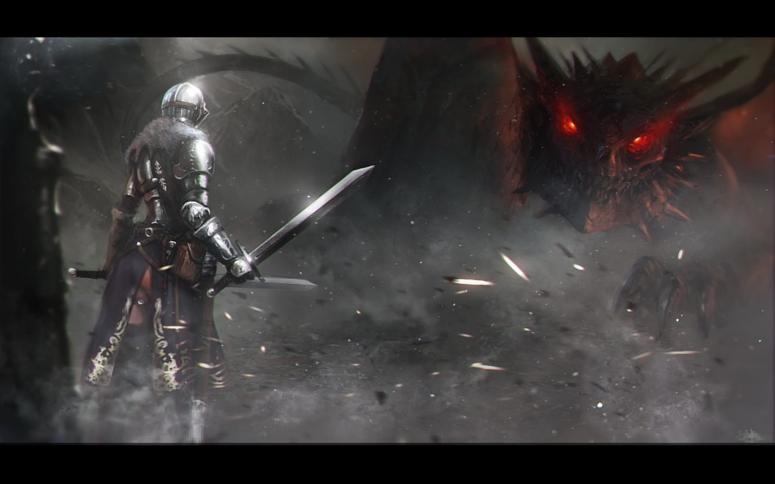 battle, Knight, Weapons, Sword, Warrior, Dragon Wallpaper