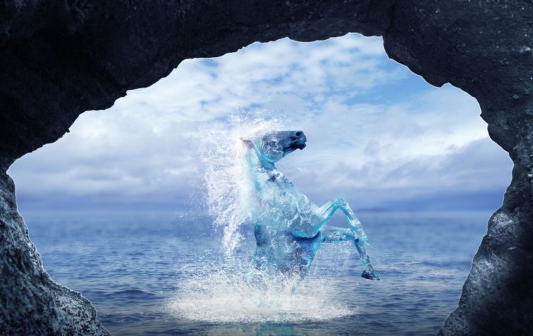 art, Animal, Horse, Rock, Spray, Water HD Wallpaper Desktop Background