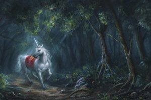 fantasy, Horse, Forest, Horn, Art, Unicorn, White