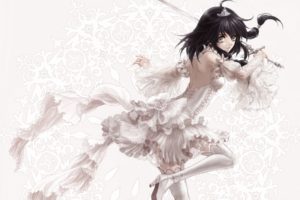 girl, Sword, Dress, Art, Pattern, Light, Background