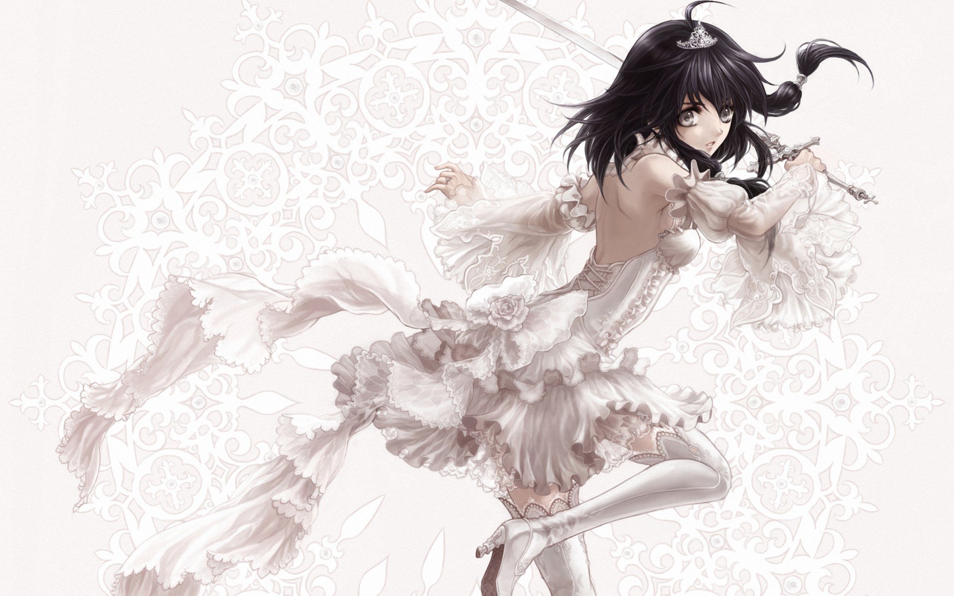 girl, Sword, Dress, Art, Pattern, Light, Background Wallpaper