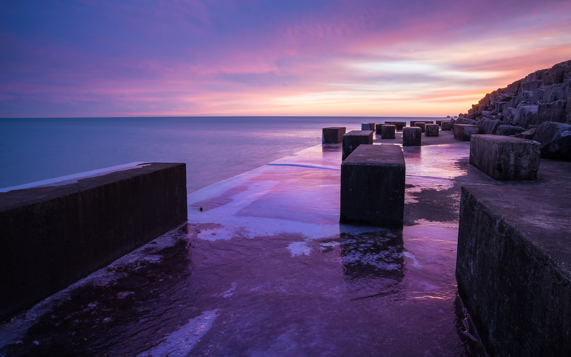 wall, Ocean, Sea, Sunset, Sky Wallpaper