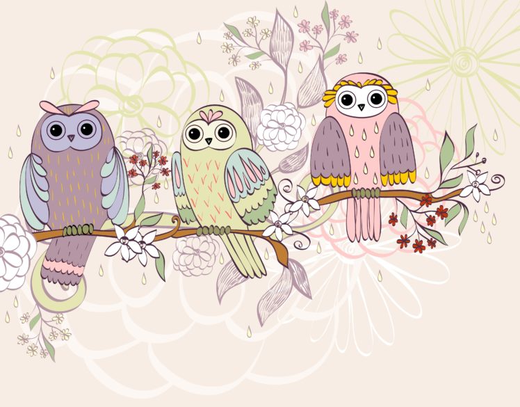 flowers, Owls, Texture, Birds, Branch HD Wallpaper Desktop Background