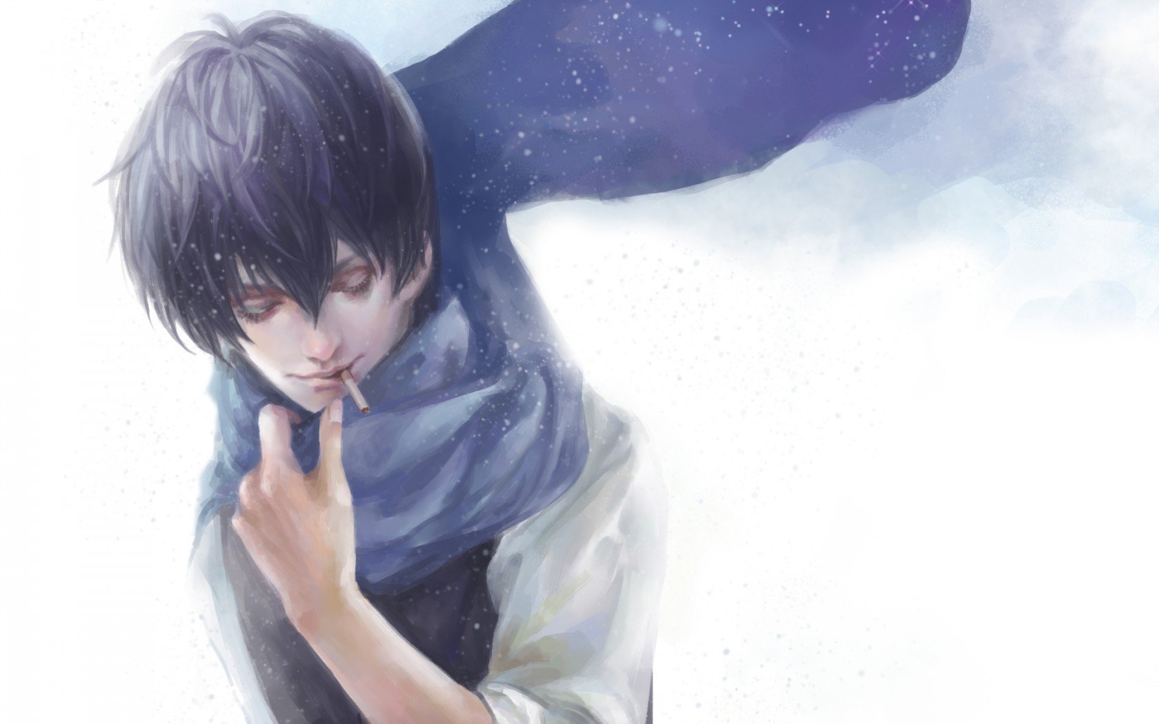 gintama, Man, Smoking, Cigarette, Snow, Scarf, Sky Wallpaper