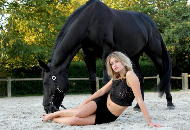 black, Horse, Beautiful, Girl HD Wallpaper Desktop Background