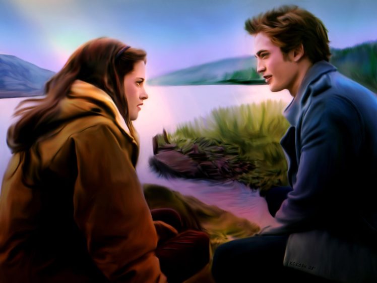 twilight, Is, Love, Again, Couple, Painting, Art, Beautiful, Tree, Water HD Wallpaper Desktop Background