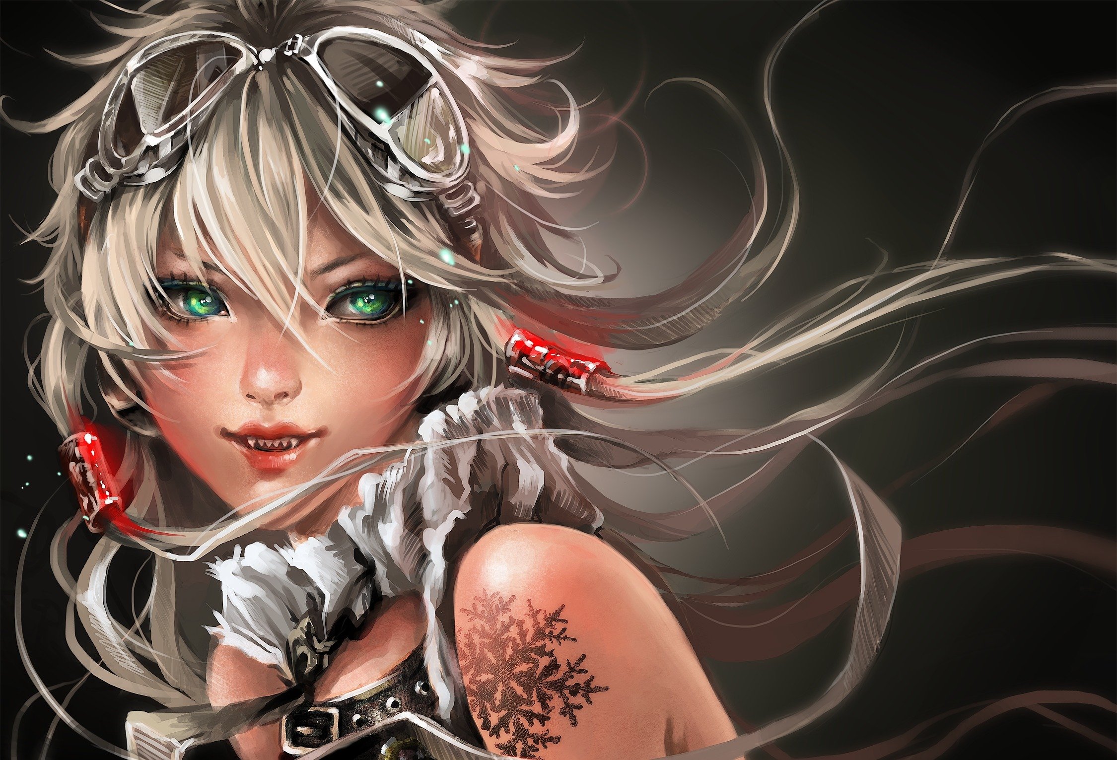 art, Girl, Vampire, Glasses, Tattoo, Snowflake Wallpaper