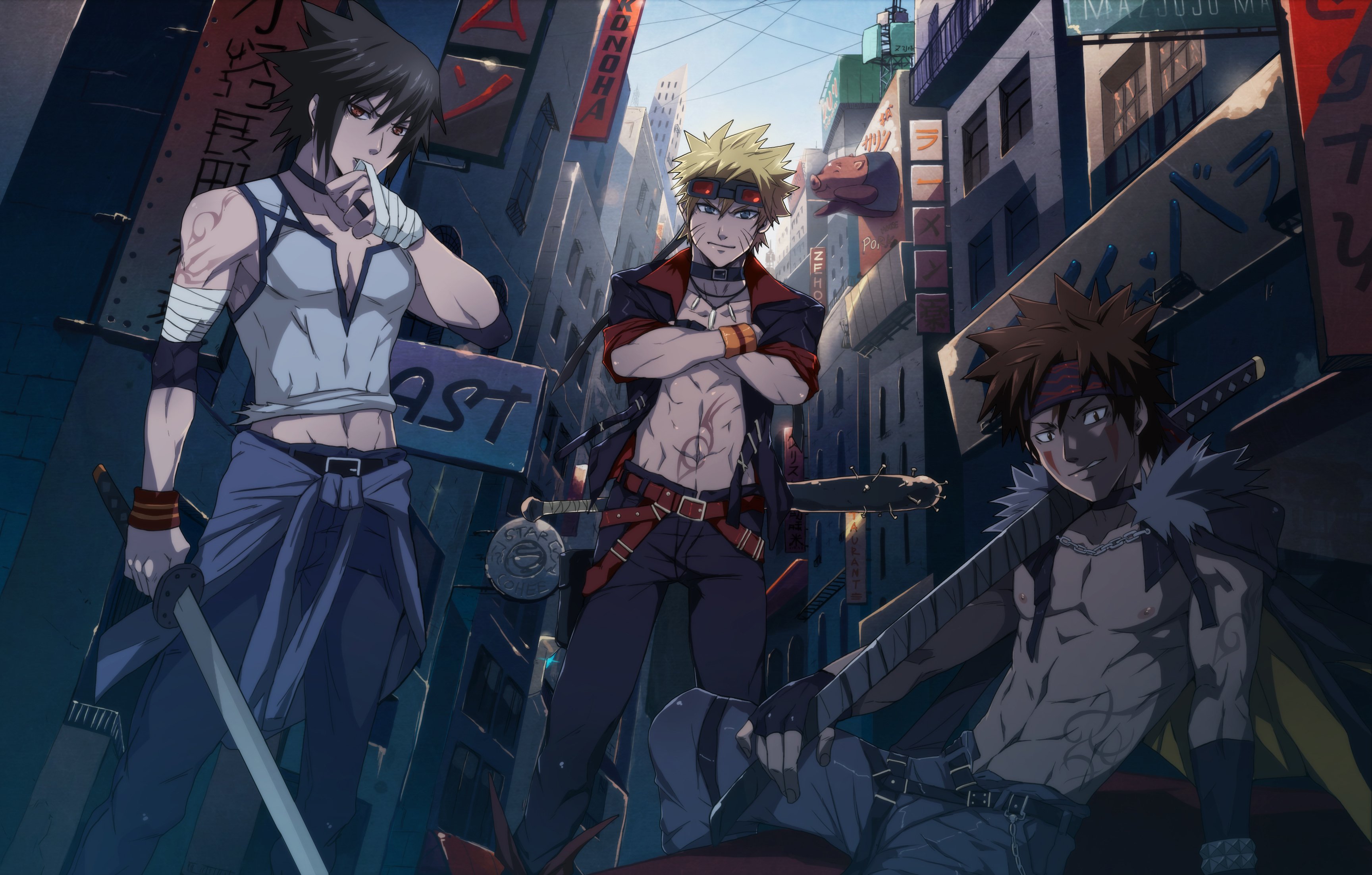 naruto, Boys, Katana, City, Tattoo Wallpaper