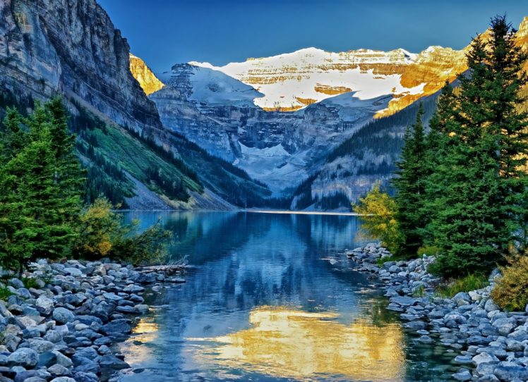 alberta, Canada, Lake, Mountains, Rocks HD Wallpaper Desktop Background