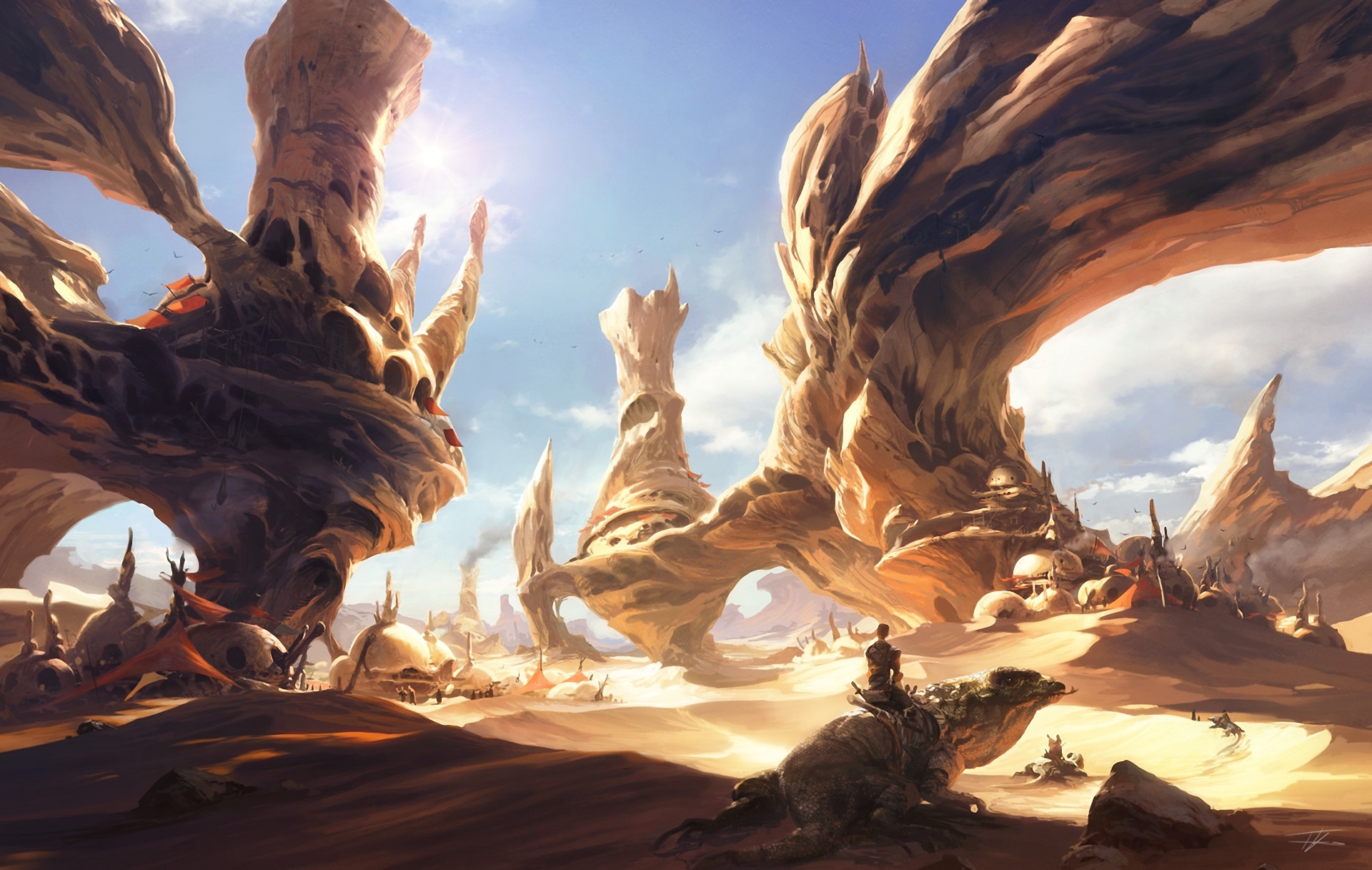 art, Desert, Rocks, People, Lizard, Horse, City, Village Wallpaper