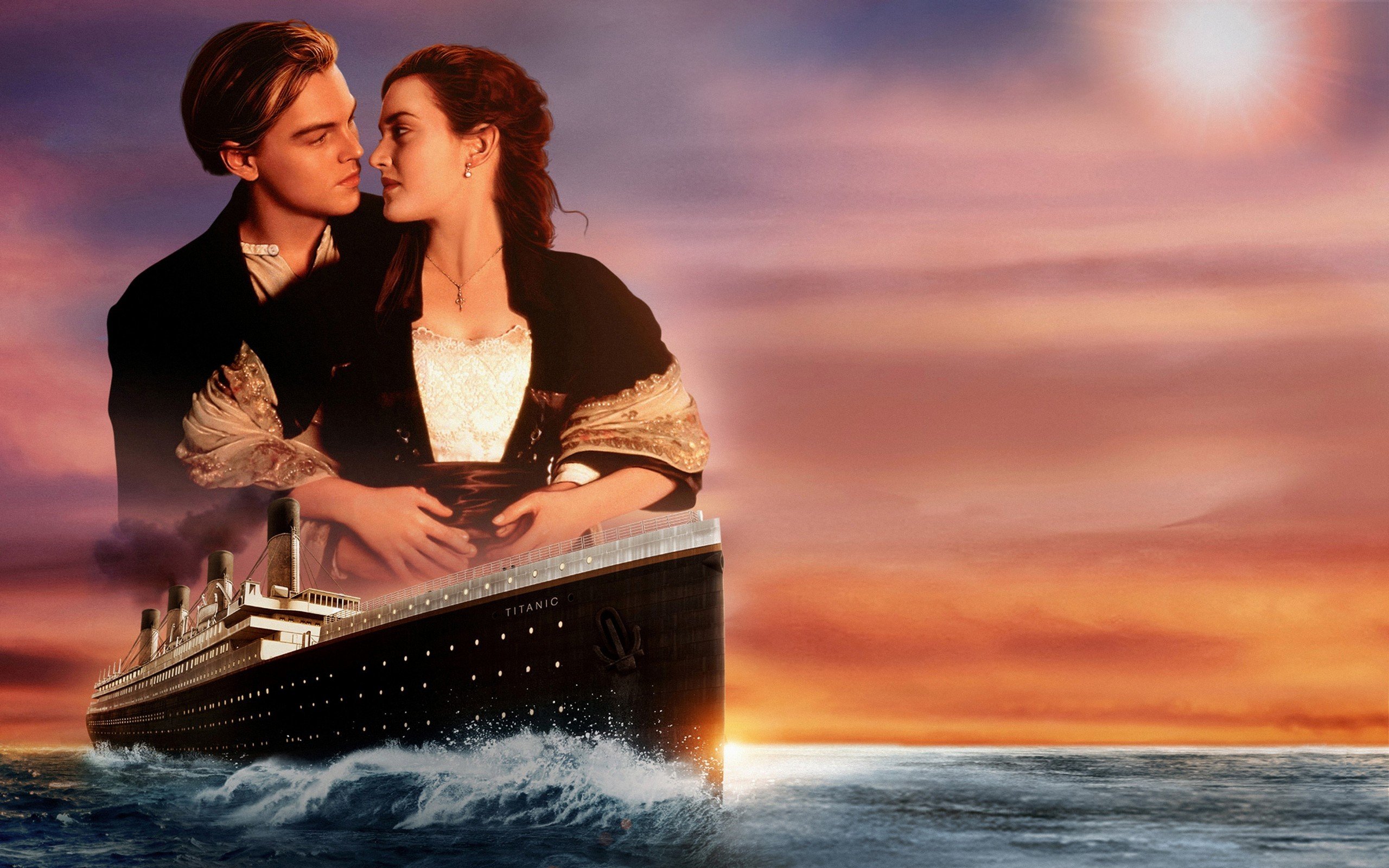 ship, Rose, Leonardo, Dicaprio, Kate, Winslet, Titanic, Love, Sunset, Coupl...
