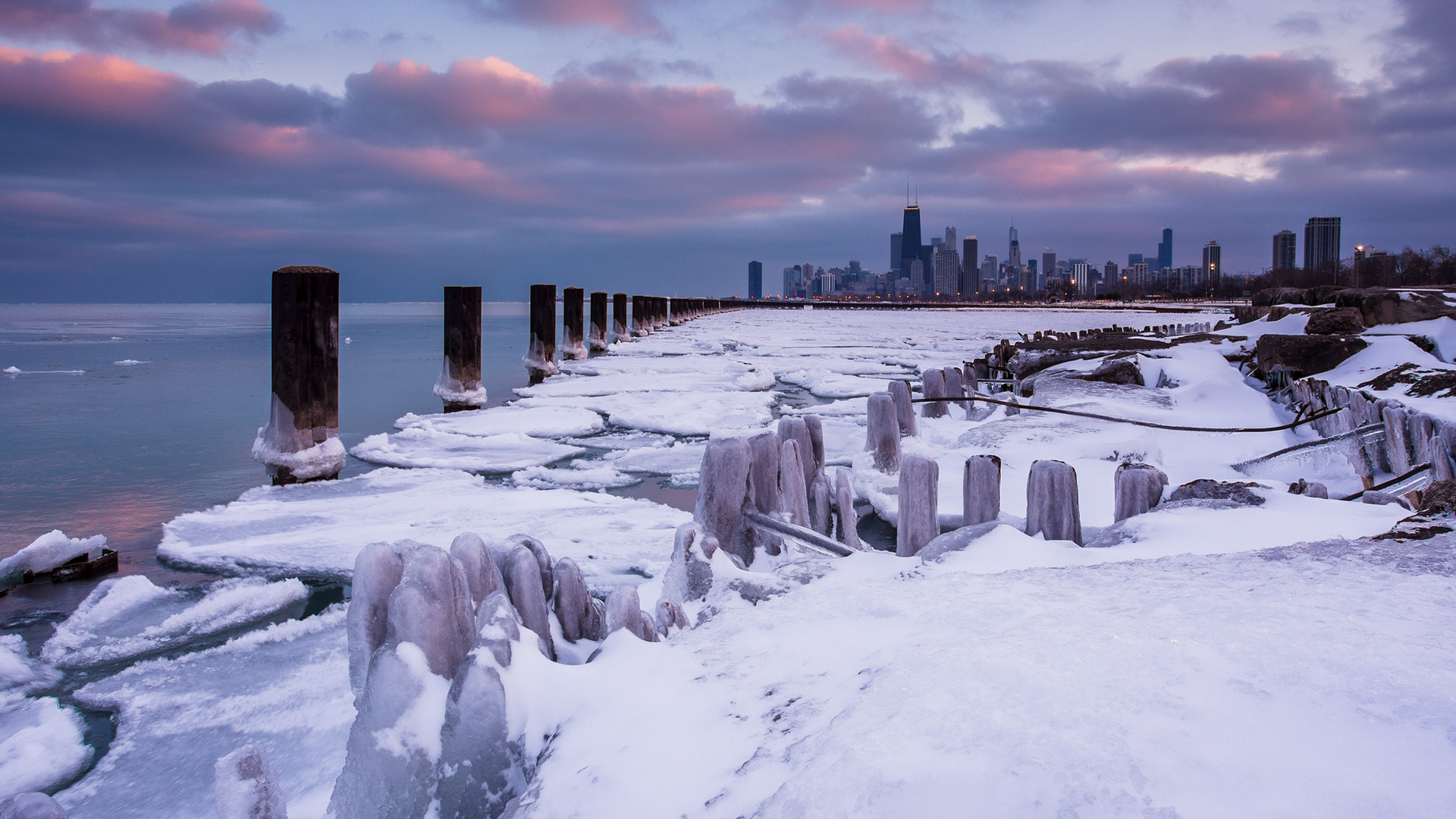 chicago, Buildings, Skyscrapers, Winter, Frozen, Ice, Posts, Ocean Wallpaper