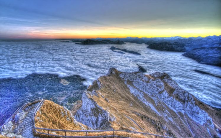 france, Mountains, Sky, Stairs, Clouds, Sunset, Sunrise HD Wallpaper Desktop Background