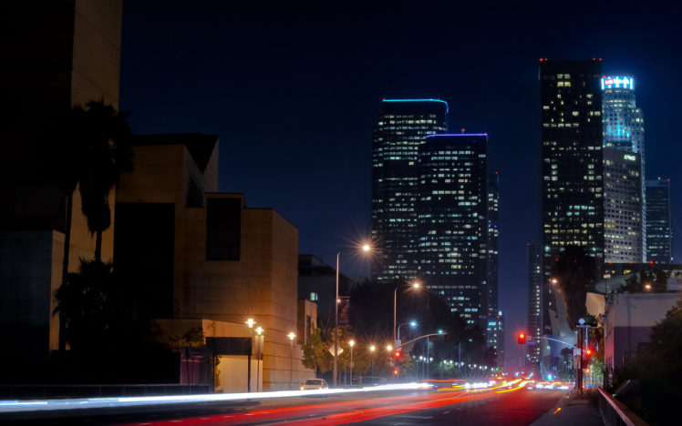 los, Angeles, La, Buildings, Skyscrapers, Night, Street HD Wallpaper Desktop Background