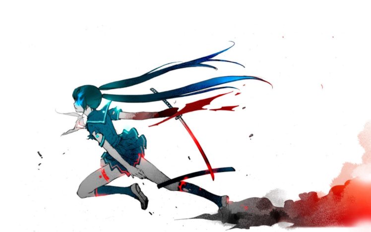 vocaloid hatsune, Anime, Girl, Character, Blood, Sword, Katana HD Wallpaper Desktop Background