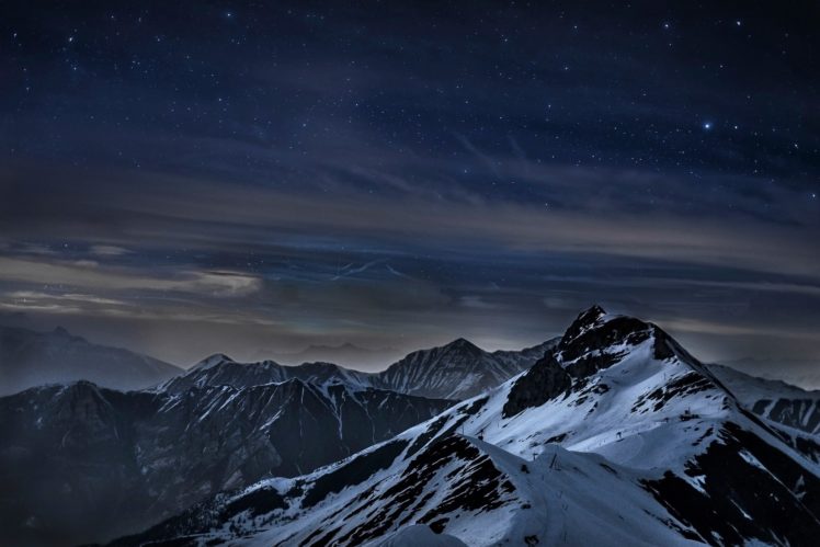 mountains, Stars, Night, Sky HD Wallpaper Desktop Background