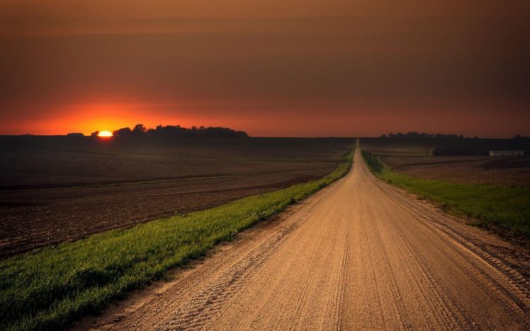 road, Evening, Sunset, Sun HD Wallpaper Desktop Background