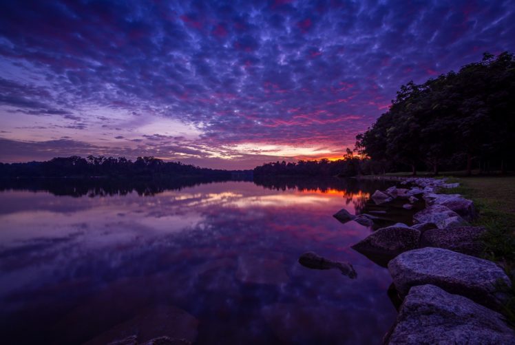 water, Clouds, Rocks, Sky, Lake, Evening, Reflection HD Wallpaper Desktop Background