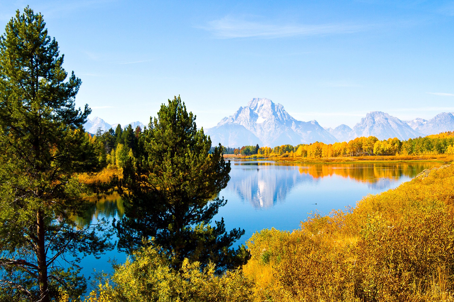 wyoming, Usa, Mountains, Grand, Teton, National, Park, Trees, Autumn, River Wallpaper