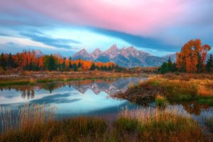 usa, Wyoming, Autumn, River, Lake, Reflection, Mountain