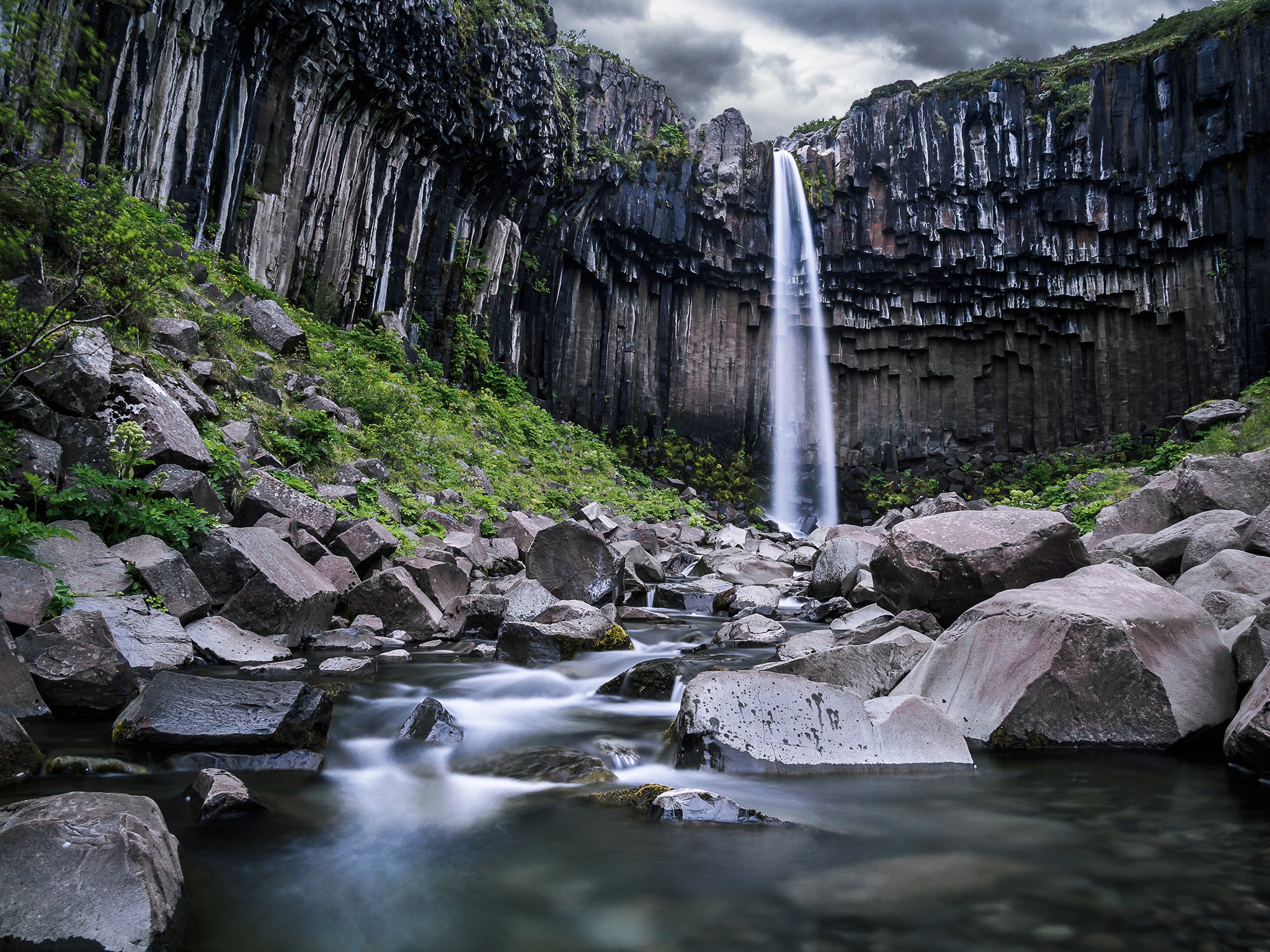 vartifoss, Rocks, Black, Waterfall, Iceland, Stones, River Wallpaper