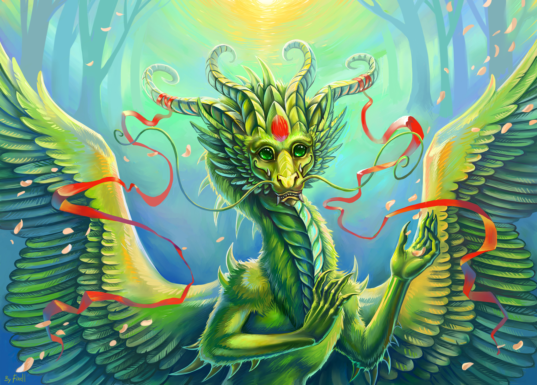 dragons, Glance, Horns, Green, Fantasy Wallpaper