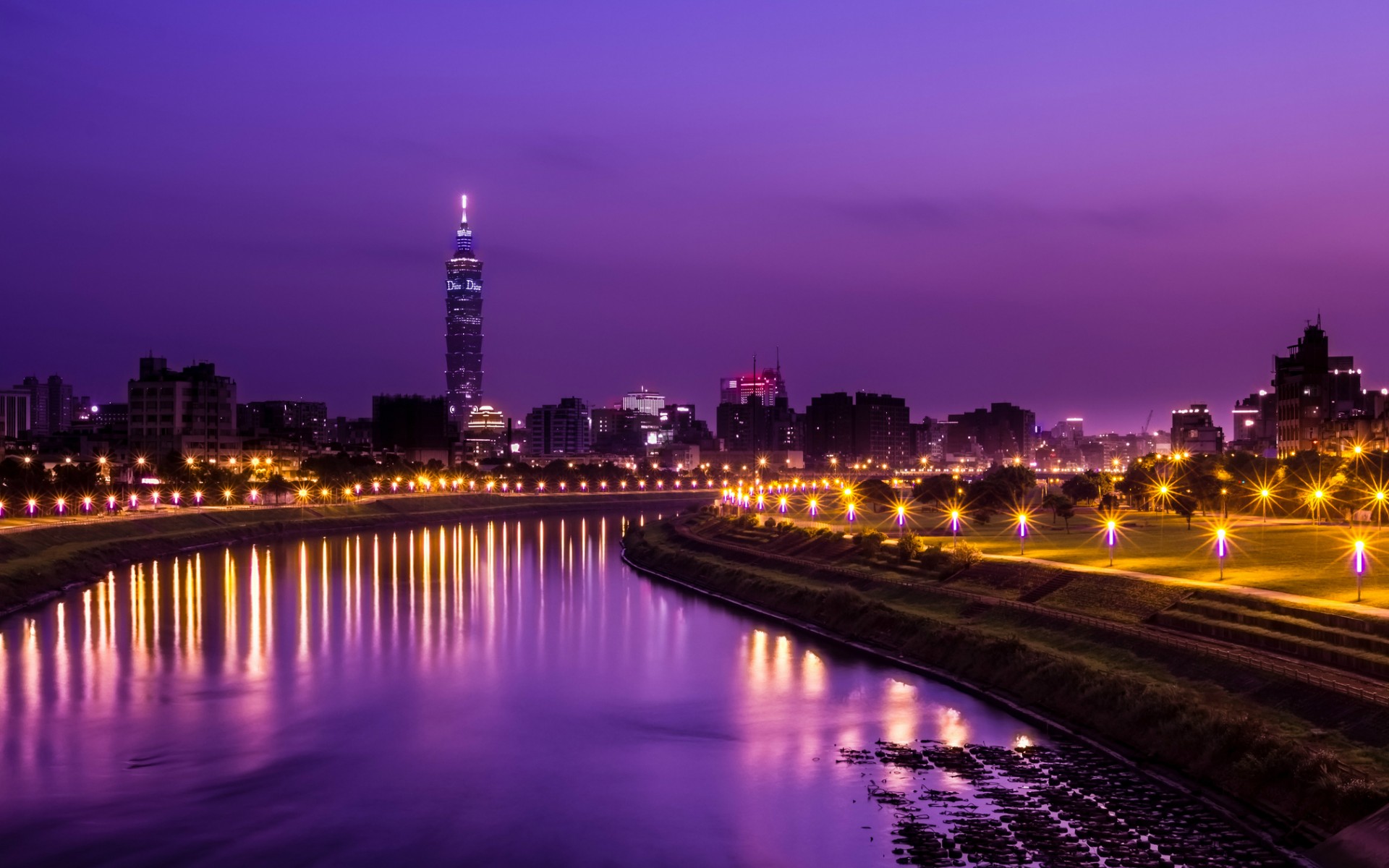 china, Taiwan, Taipei, Cities, Lights, Sky, Clouds, Buildings, Skyscraper, Rivers, Reflection, Lights Wallpaper