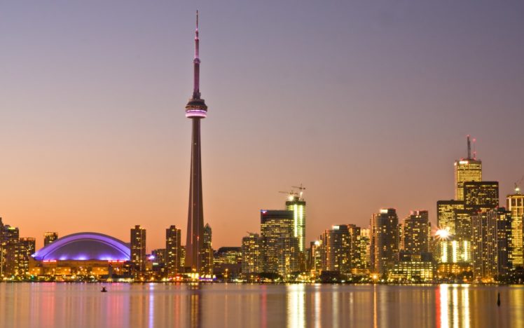 city, Aeyaey, Toronto, Skyscraper, Dusk HD Wallpaper Desktop Background