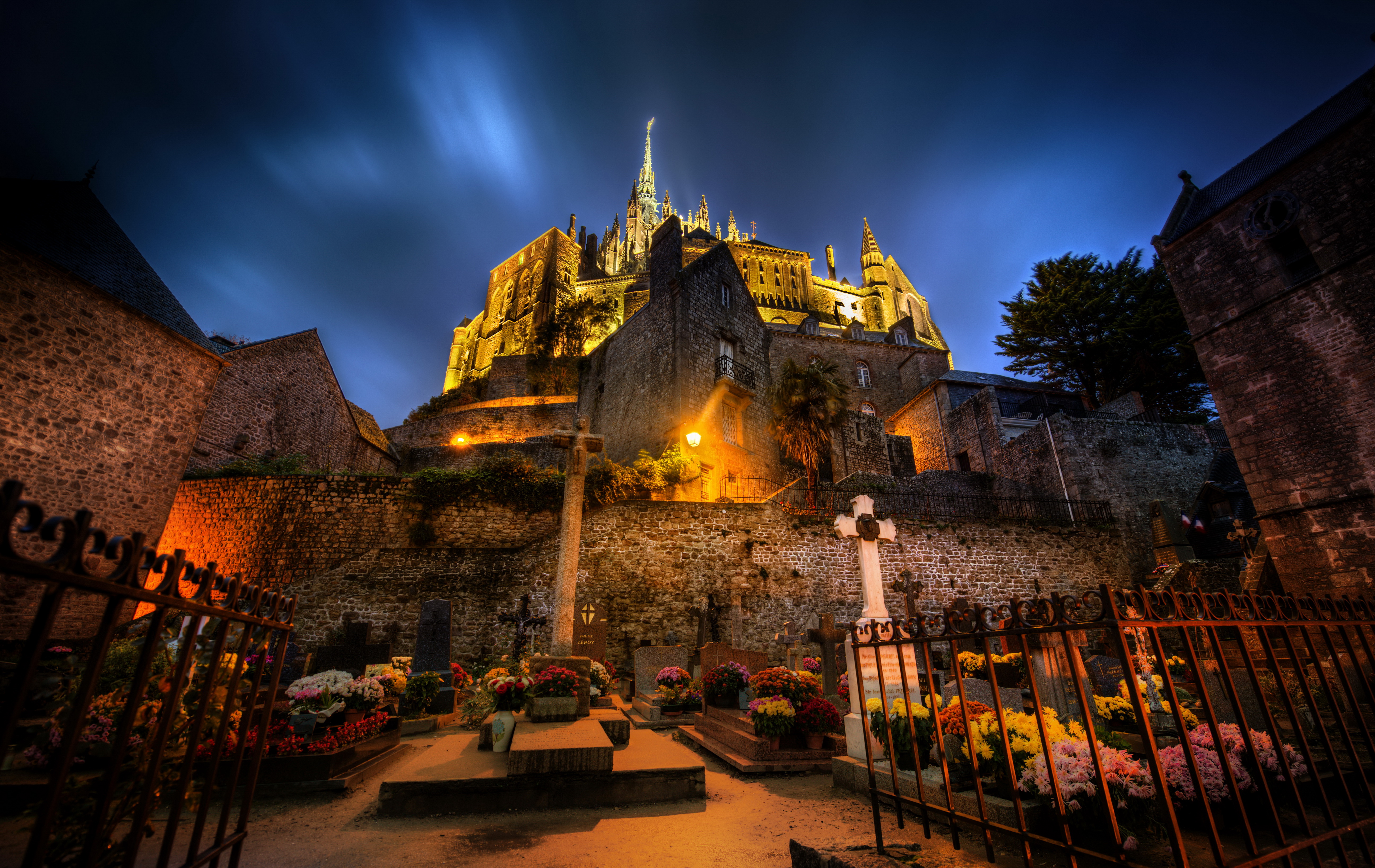 france, Mont, Saint, Michel, Night, Hdr, Cities, Cathedral, Castle, Buildings Wallpaper
