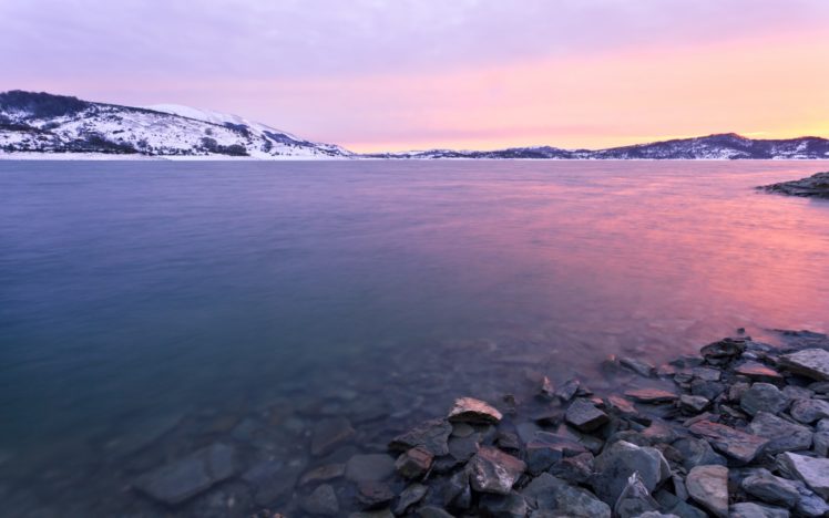 nature, Lake, Sky, Clouds, Snow, Winter, Italy, Landscape, Nature, Lake, Sunset, Sky HD Wallpaper Desktop Background