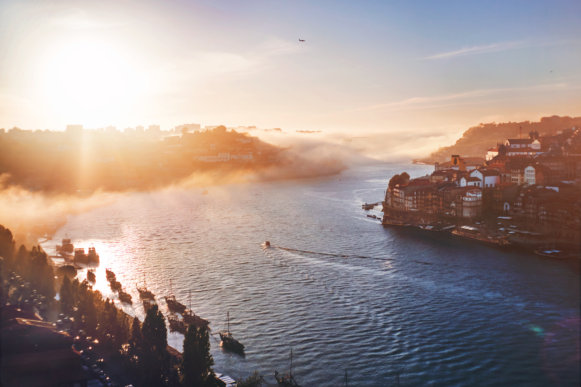 porto, Portugal, Morning, River, Fog, Cities, Boats, Sky, Sunset, Sunrise Wallpaper