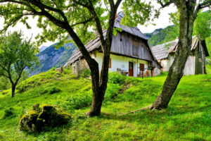 scenery, Slovenia, Bovec, Trees, Grass, Buildings, House