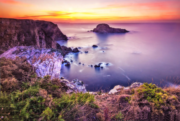 sea, Sunset, Rocks, Coast, Ocean HD Wallpaper Desktop Background