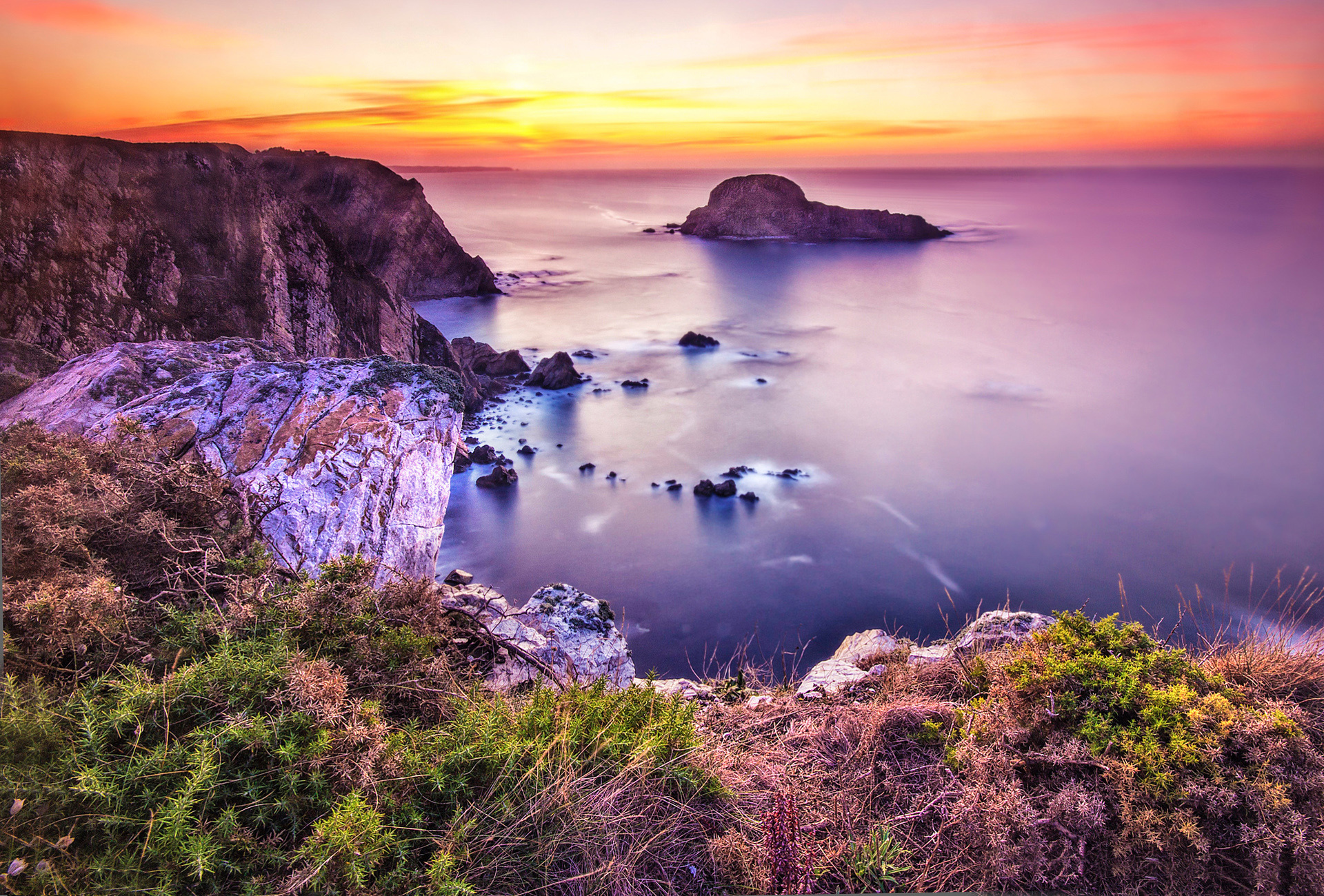 sea, Sunset, Rocks, Coast, Ocean Wallpaper