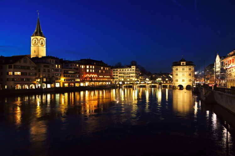 switzerland, Rivers, Zurich, Night, Cities, Reflection, Buildings HD Wallpaper Desktop Background