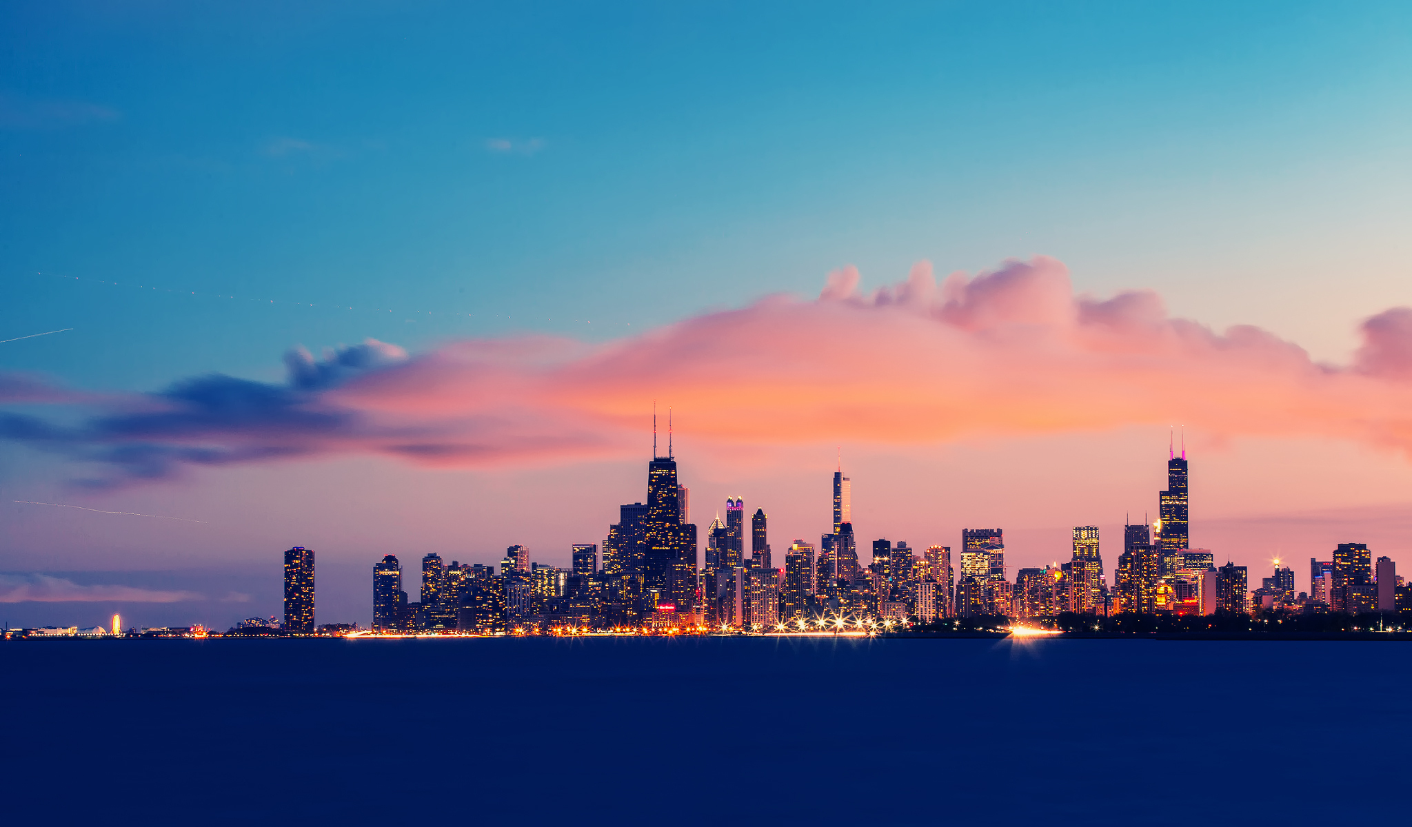usa, Illinois, Chicago, Lake, Michigan, Endurance, Evening, Sunset, Sky, Clouds Wallpaper