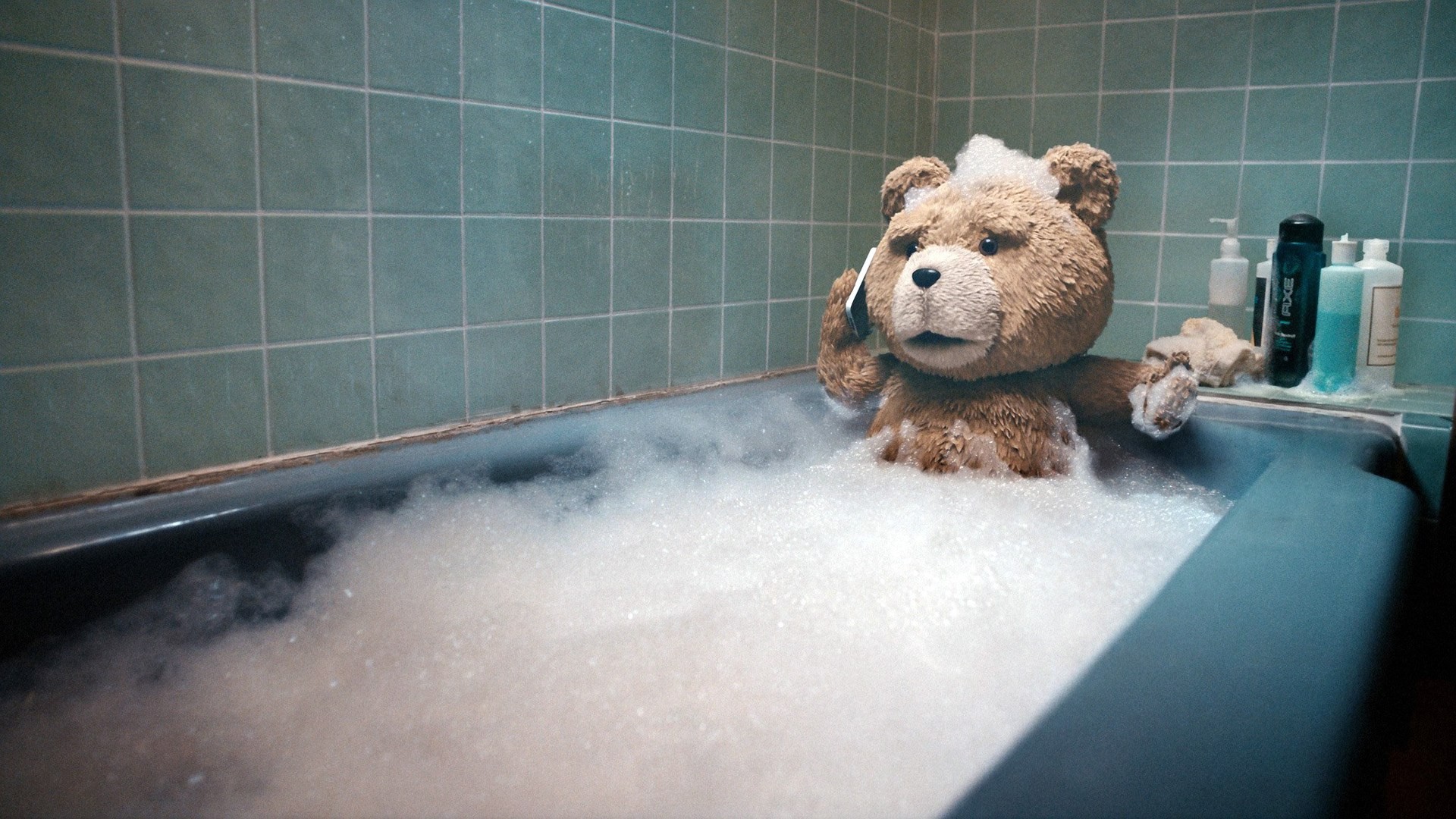 ted, Bath, Bathtub, Soap, Teddy, Bear, Humor Wallpaper