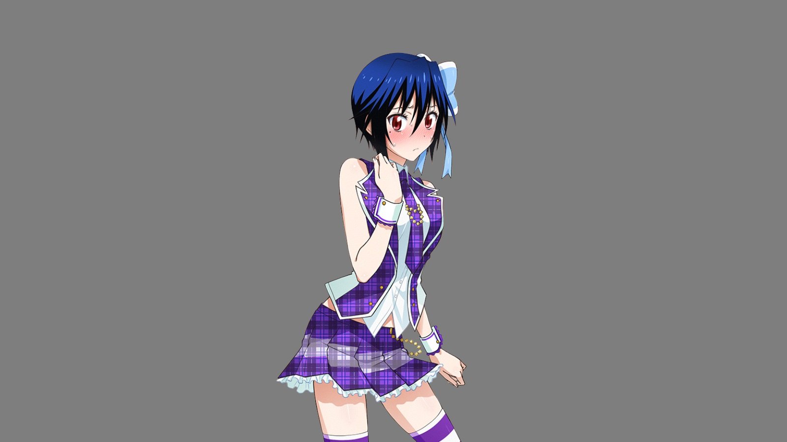 Blue Hair Blush Na Na Ka Nisekoi Red Eyes Ribbons Short Hair Skirt Thighhighs 