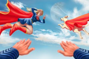 supergirl, Superdog, Superman, Sky, Comic