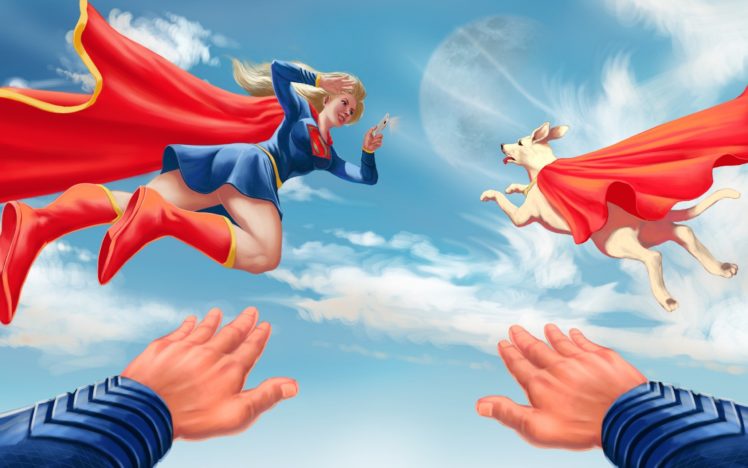 supergirl, Superdog, Superman, Sky, Comic HD Wallpaper Desktop Background