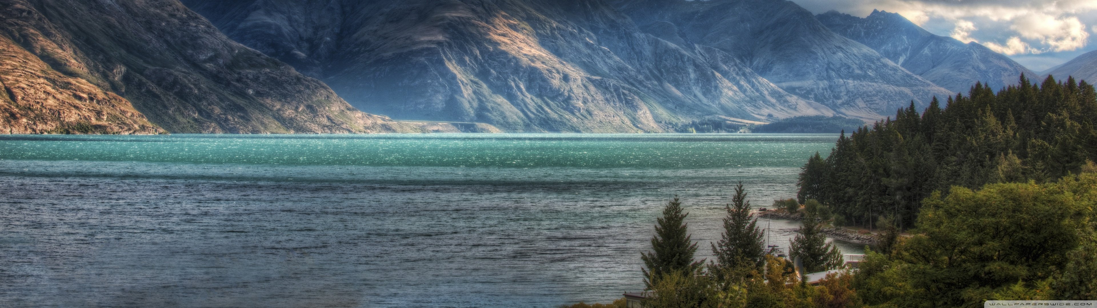 montain, Lake, Rivia Wallpaper