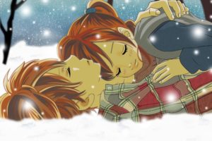 anime, Series, Couple, Snow, Tree, Romantic