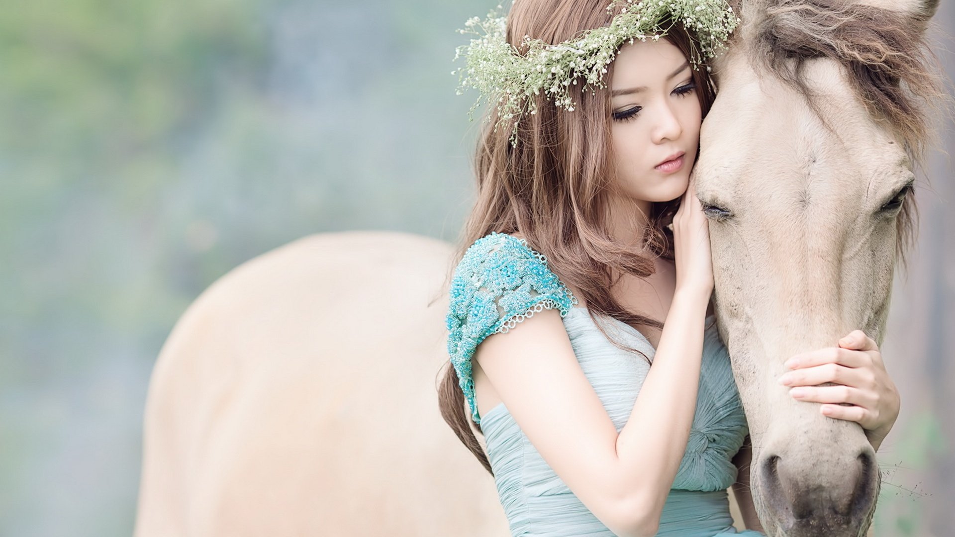 sad, Girl,  , Asian, Horse Wallpaper